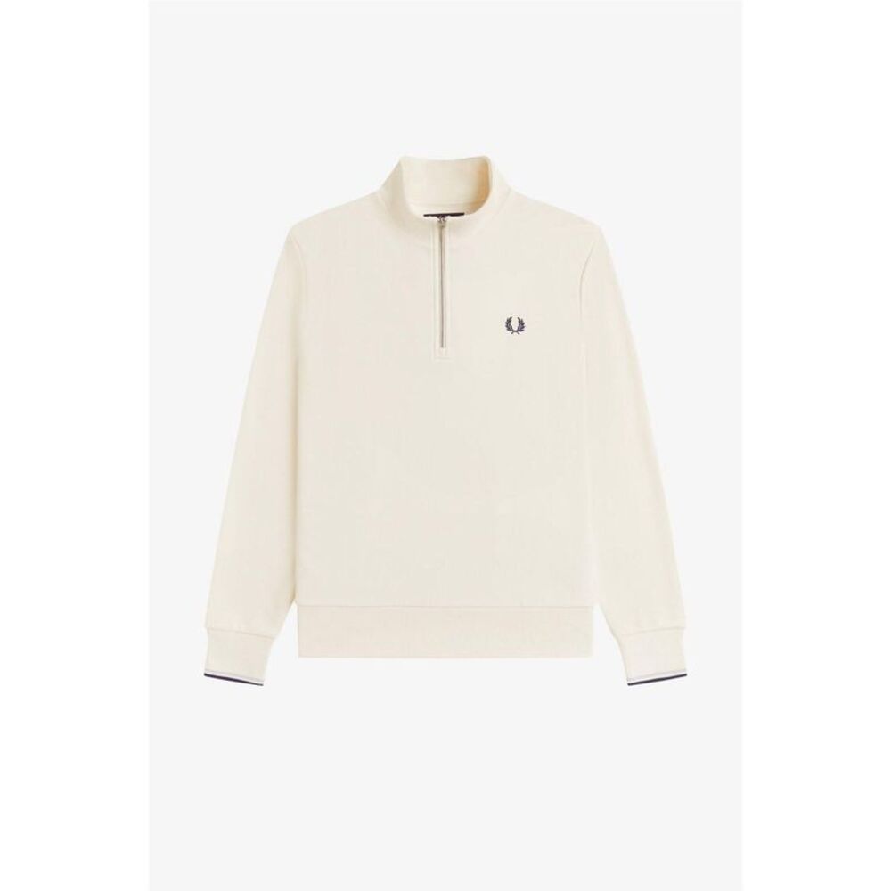 Fred Perry Mens Logo Half Zip Sweatshirt / Ecru